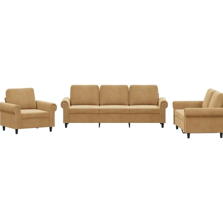Discount vidaXL Soffgrupp med dynor 3 delar sammet Brun