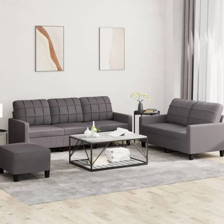 Discount vidaXL Soffgrupp med dynor 3 delar konstläder Grå