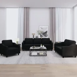 vidaXL Soffgrupp med dynor 3 delar svart tyg
