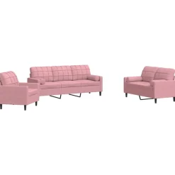 vidaXL Soffgrupp med dynor och bolster 3 delar rosa sammet