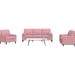 vidaXL Soffgrupp med dynor och bolster 3 delar rosa sammet