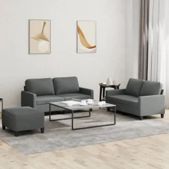 New vidaXL Soffgrupp med dynor 3 delar tyg Mörkgrå