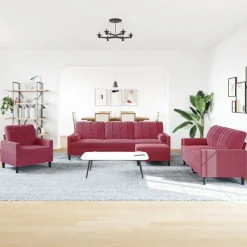 vidaXL Soffgrupp med dynor och bolster 4 delar vinröd sammet