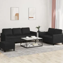 New vidaXL Soffgrupp med dynor 3 delar konstläder Svart