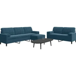 Hot vidaXL Soffgrupp med dynor och bolster 3 delar sammet Blå