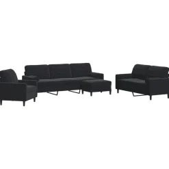 vidaXL Soffgrupp med dynor och bolster 4 delar svart sammet