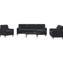 vidaXL Soffgrupp med dynor och bolster 4 delar svart sammet