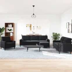 vidaXL Soffgrupp med dynor och bolster 4 delar svart sammet