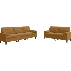 vidaXL Soffgrupp med dynor och bolster 2 delar brun sammet