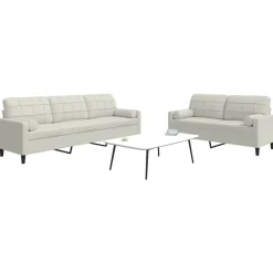 New vidaXL Soffgrupp med dynor och bolster 2 delar gräddvit sammet Kräm