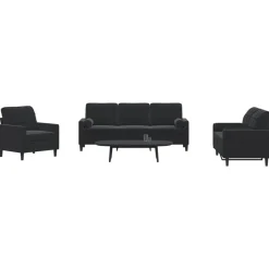 New vidaXL Soffgrupp med dynor och bolster 3 delar sammet Svart