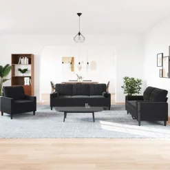 New vidaXL Soffgrupp med dynor och bolster 3 delar sammet Svart