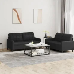 Clearance vidaXL Soffgrupp med dynor 2 delar konstläder Svart