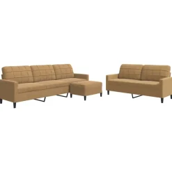 New vidaXL Soffgrupp med dynor 3 delar sammet Brun
