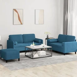 Clearance vidaXL Soffgrupp med dynor 3 delar sammet Blå