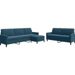 Clearance vidaXL Soffgrupp med dynor 3 delar sammet Blå