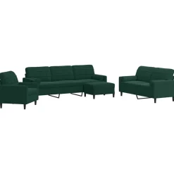 Clearance vidaXL Soffgrupp med dynor och bolster 4 delar sammet Mörkgrön