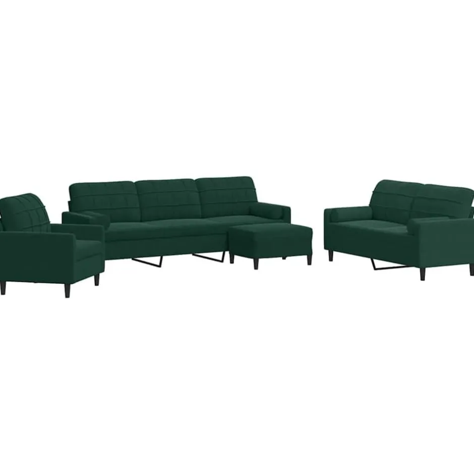 Clearance vidaXL Soffgrupp med dynor och bolster 4 delar sammet Mörkgrön