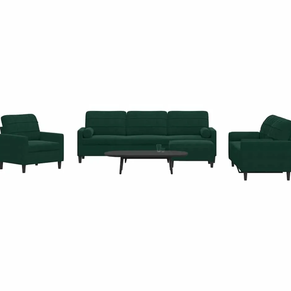 Clearance vidaXL Soffgrupp med dynor och bolster 4 delar sammet Mörkgrön