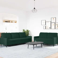 Outlet vidaXL Soffgrupp med dynor 2 delar sammet Mörkgrön