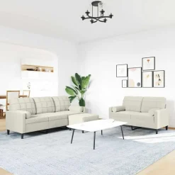 vidaXL Soffgrupp med dynor och bolster 3 delar gräddvit sammet