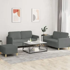 vidaXL Soffgrupp med dynor 3 delar Mörkgrå tyg