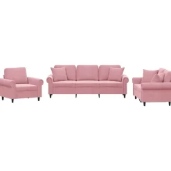 Discount vidaXL Soffgrupp med dynor 3 delar sammet Rosa