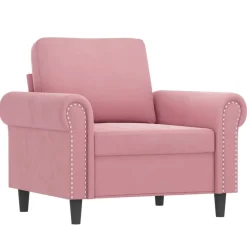 Discount vidaXL Soffgrupp med dynor 3 delar sammet Rosa