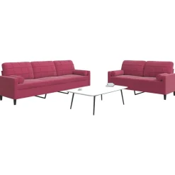 vidaXL Soffgrupp med dynor och bolster 2 delar vinröd sammet