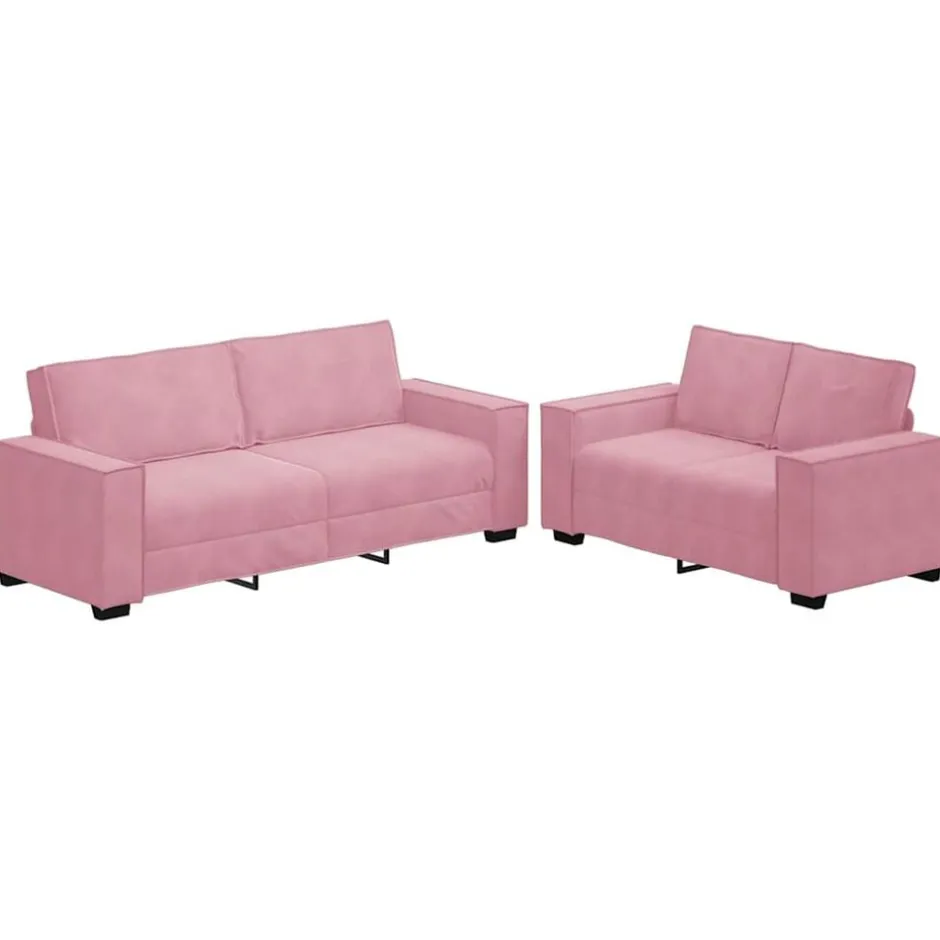 vidaXL Soffgrupp med dynor 2 delar sammet Rosa