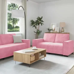 vidaXL Soffgrupp med dynor 2 delar sammet Rosa