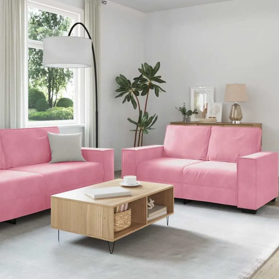 vidaXL Soffgrupp med dynor 2 delar sammet Rosa