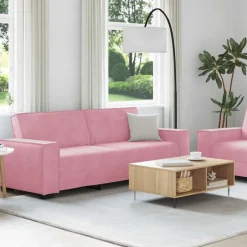 vidaXL Soffgrupp med dynor 2 delar sammet Rosa