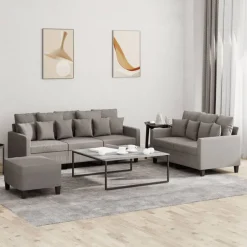 Clearance vidaXL Soffgrupp med dynor 3 delar tyg Taupe