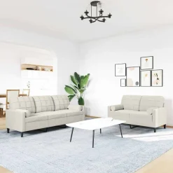 vidaXL Soffgrupp med dynor och bolster 2 delar gräddvit sammet