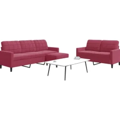 New vidaXL Soffgrupp med dynor 3 delar sammet Vinröd