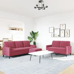 New vidaXL Soffgrupp med dynor 3 delar sammet Vinröd