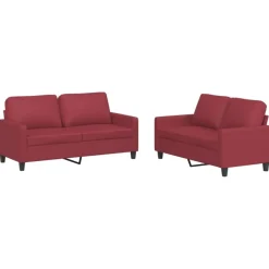 Discount vidaXL Soffgrupp med dynor 2 delar konstläder Vinröd