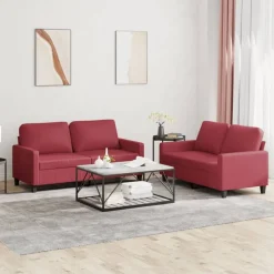 Discount vidaXL Soffgrupp med dynor 2 delar konstläder Vinröd