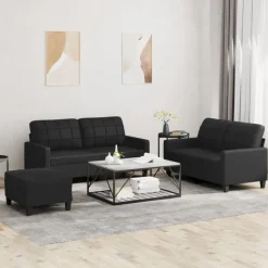 vidaXL Soffgrupp med dynor 3 delar svart konstläder