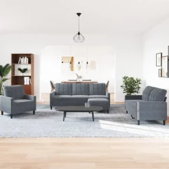 vidaXL Soffgrupp med dynor 4 delar Mörkgrå sammet