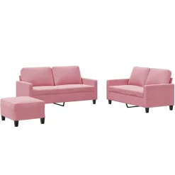 Best vidaXL Soffgrupp med dynor 3 delar sammet Rosa