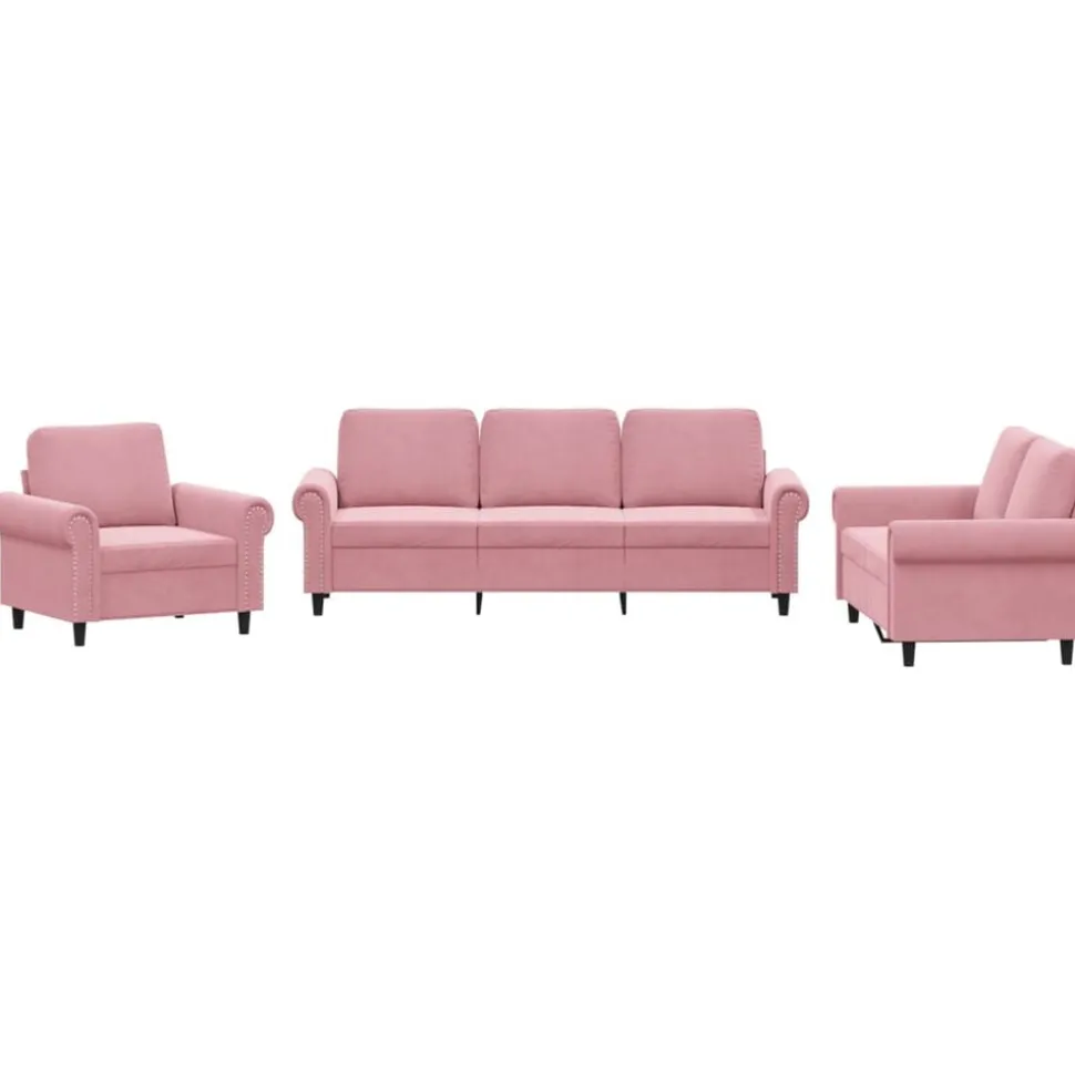 vidaXL Soffgrupp med dynor 3 delar rosa sammet