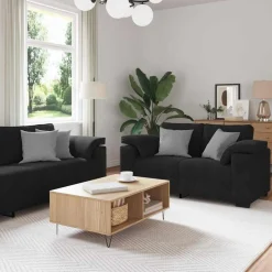 Outlet vidaXL Soffgrupp med dynor 3 delar sammet Svart