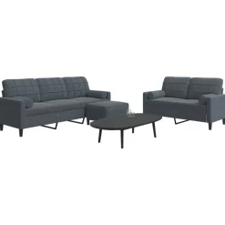 vidaXL Soffgrupp med dynor och bolster 3 delar mörkgrå sammet