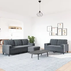 vidaXL Soffgrupp med dynor och bolster 3 delar mörkgrå sammet