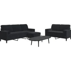 vidaXL Soffgrupp med dynor och bolster 3 delar svart sammet