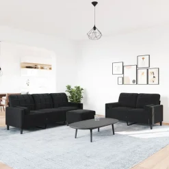 vidaXL Soffgrupp med dynor och bolster 3 delar svart sammet