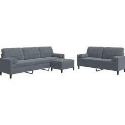 Discount vidaXL Soffgrupp med dynor och bolster 3 delar sammet Mörkgrå