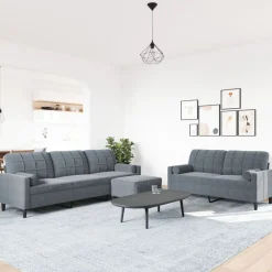 Discount vidaXL Soffgrupp med dynor och bolster 3 delar sammet Mörkgrå